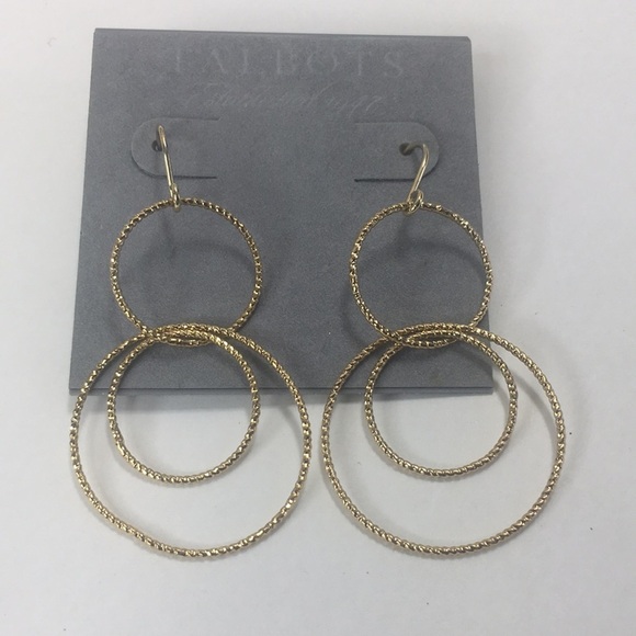 NEW Talbots triple circle earrings gold tone 2.5" long textured - Picture 1 of 4